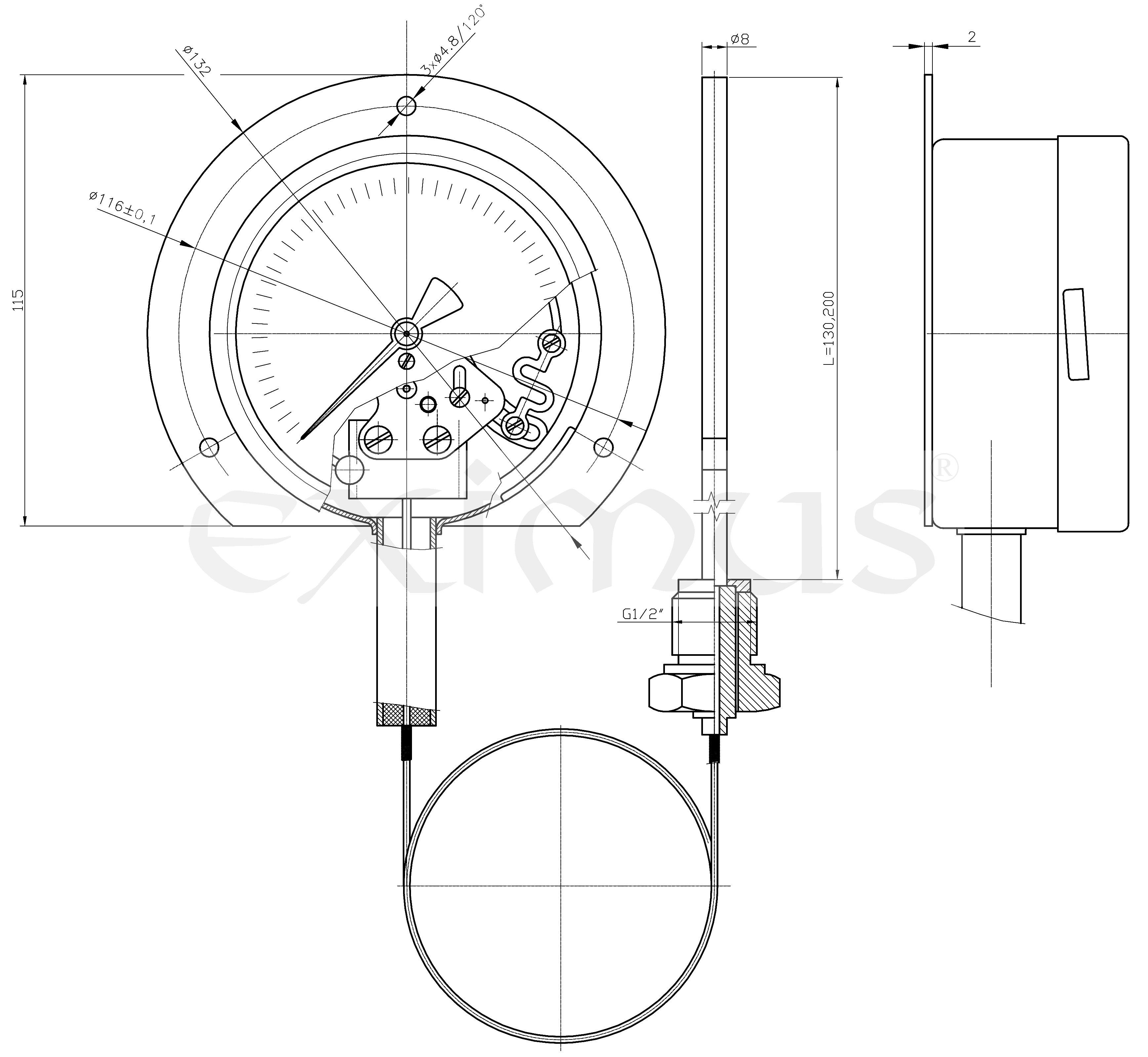 EP6340/100 0..+100°C/1m/200x8mm G1/2" vnější